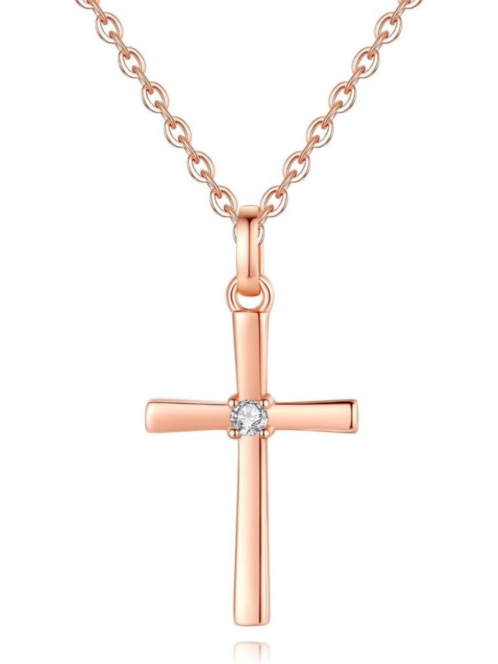 Women’s Rose Gold 925 Sterling Fashion Small Cross Pendant Confirmation Necklace